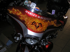 Harley Davidson / Electra glide / airbrush / americky orel / american eagle / true fire / realny ohen
