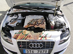 Audi A4 / motorove kryty / airbrush / zlaceni / gold leaf / pinstriping / 